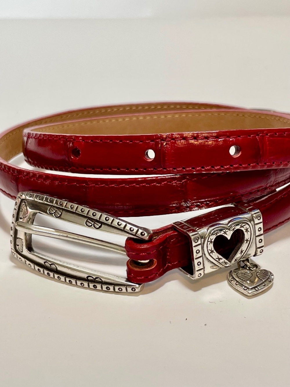 Brighton Red Leather Narrow Belt Medium Like New!